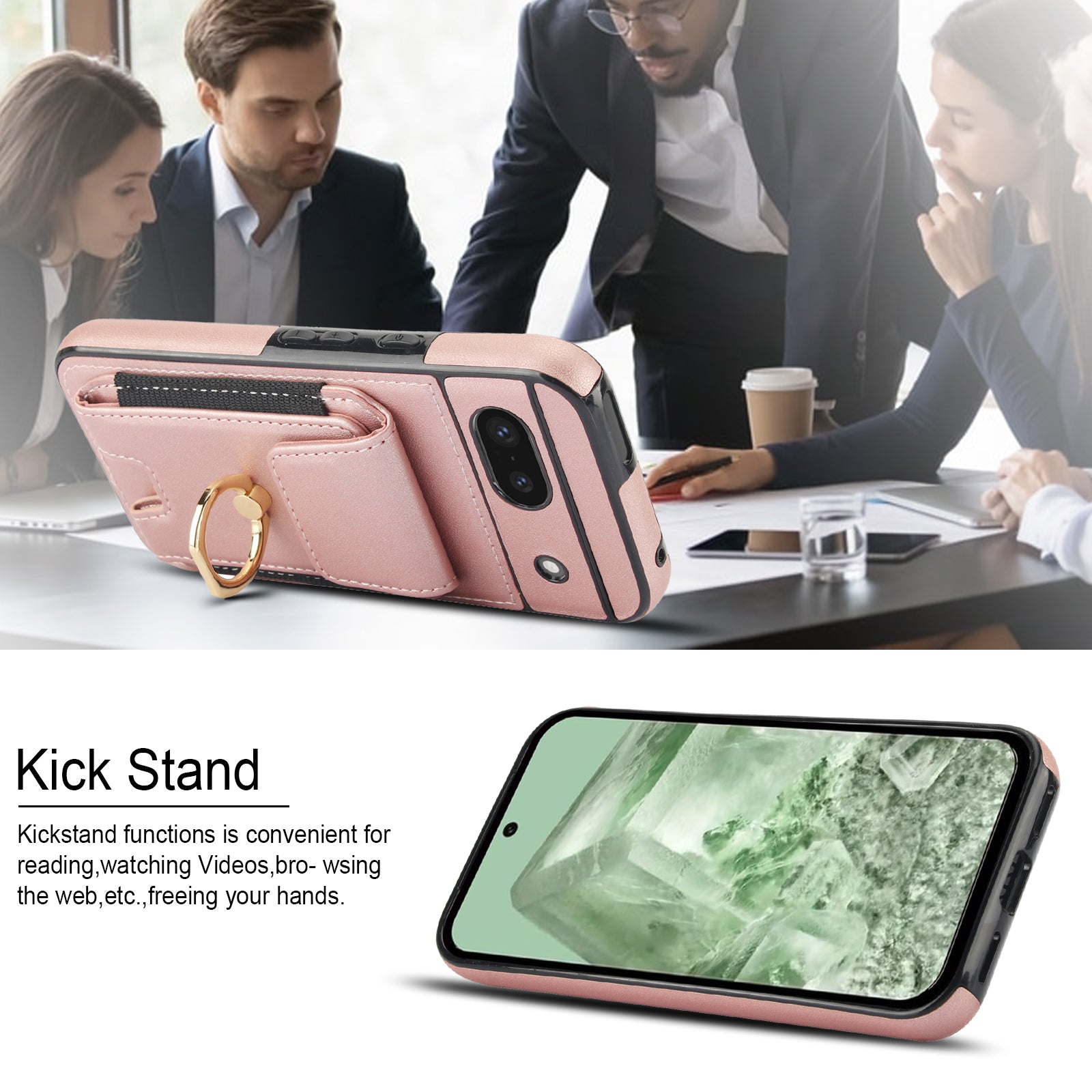 For Google Pixel 8a Kickstand Case PU Leather+TPU Phone Cover with Card Slots For Google Pixel 8a Kickstand Case PU Leather+TPU Phone Cover with Card Slots